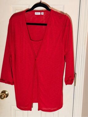 Kim Rogers Red Layered Open-Front Tunic with Built-In Tank